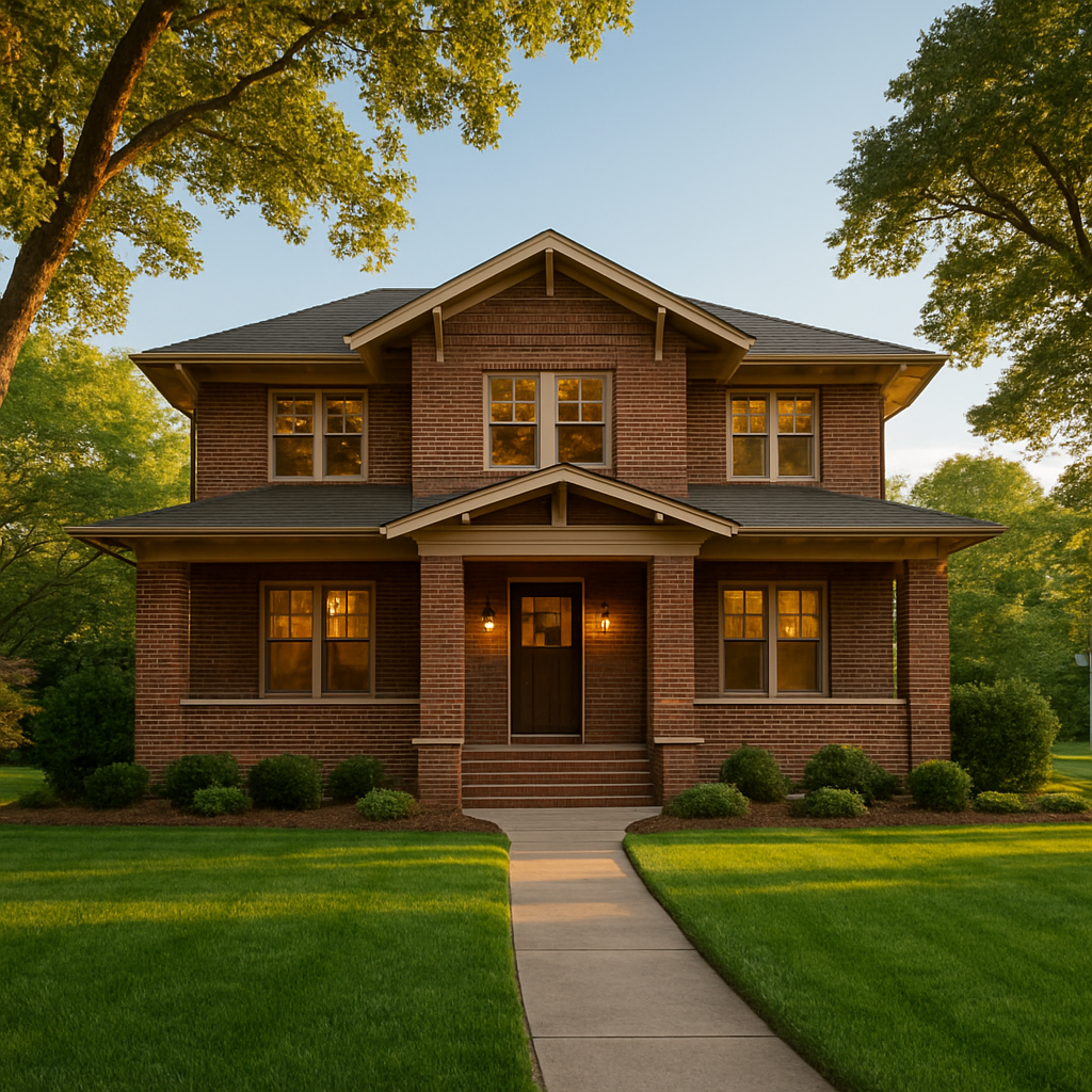 A welcoming family home in a Charlotte, North Carolina neighborhood at golden hour